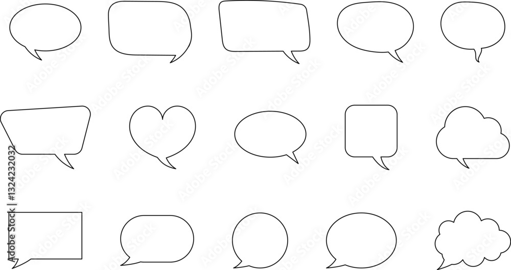 Speech bubble line icon set. Set of blank white speech bubble in flat design, chatting box, message box icon. Balloon doodle style of thinking sign symbol. Speech bubble line icon set. Set of blank white speech bubble in flat design, chatting box, message box icon. Balloon doodle style of thinking sign symbol.