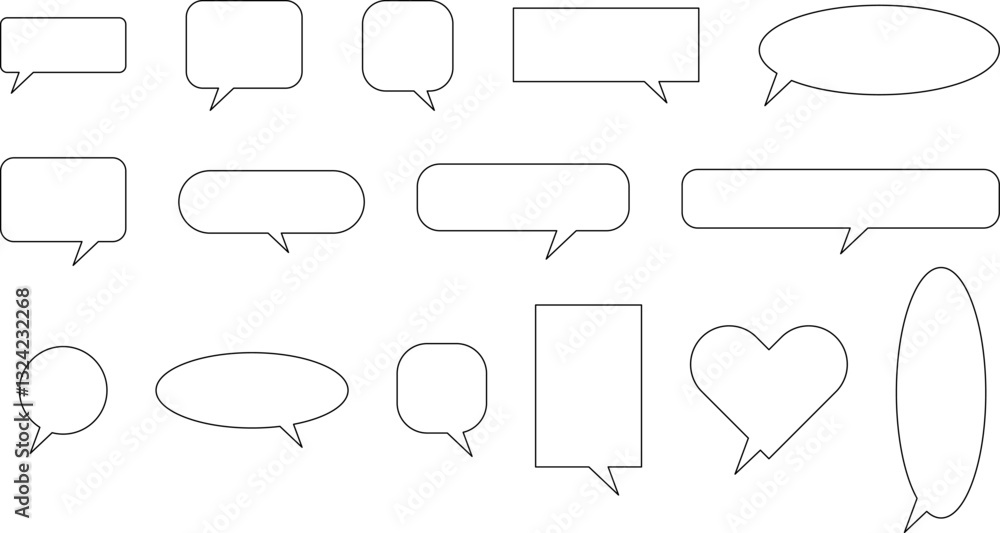 Speech bubble line icon set. Set of blank white speech bubble in flat design, chatting box, message box icon. Balloon doodle style of thinking sign symbol. Speech bubble line icon set. Set of blank white speech bubble in flat design, chatting box, message box icon. Balloon doodle style of thinking sign symbol.