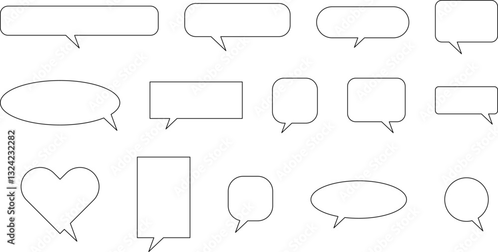 Speech bubble line icon set. Set of blank white speech bubble in flat design, chatting box, message box icon. Balloon doodle style of thinking sign symbol. Speech bubble line icon set. Set of blank white speech bubble in flat design, chatting box, message box icon. Balloon doodle style of thinking sign symbol.