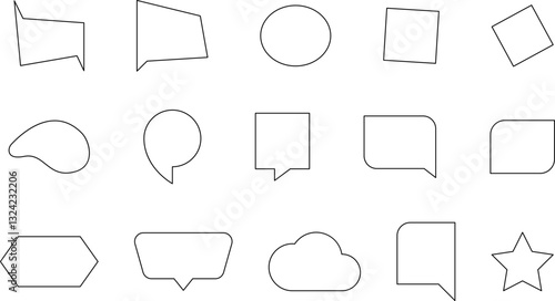 Speech bubble line icon set. Set of blank white speech bubble in flat design, chatting box, message box icon. Balloon doodle style of thinking sign symbol.