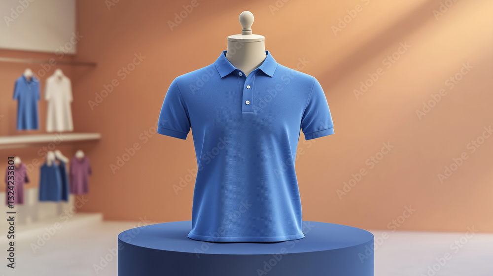 Obraz premium Stylish Blue Polo Shirt on Mannequin Display Apparel Mockup Clothing Design