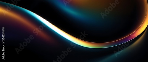 Abstract fluid 3D render with a black background and holographic, iridescent neon curved wave in motion.Abstract fluid iridescent holographic curved wave in motion colorful background,645