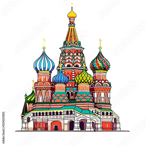 Saint Basil's Cathedral hand-drawn comic illustration. Cathedral of Vasily the Blessed. Vector doodle style cartoon illustration