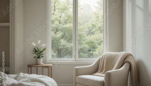 Wallpaper Mural Serene Bedroom Interior Design Peaceful View Cozy Armchair and White Flower Torontodigital.ca