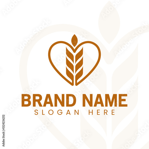 wheat grain icon vector logo design with love shape
