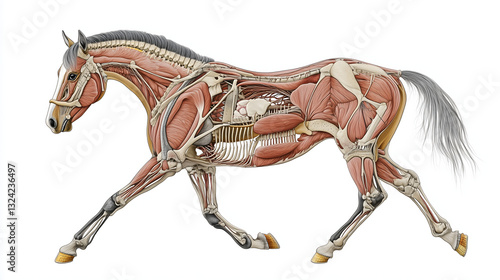 Detailed Anatomical Diagram of Horse Bones and Muscles for Education