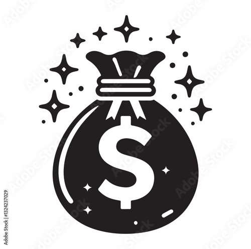 Money bag or stash of money flat icon silhouette vector icon on white background.