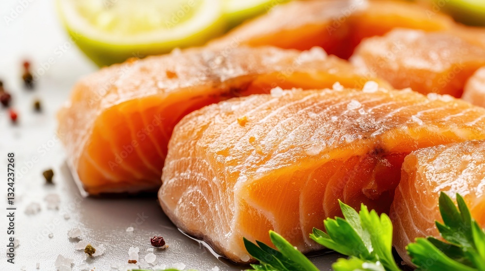 Preservation Salted Fish Concept, Close-Up of Salted Fish Fillets with Grains of Salt and Fresh Ingredients for Culinary Enthusiasts Preservation Salted Fish Concept, Close-Up of Salted Fish Fillets with Grains of Salt and Fresh Ingredients for Culinary Enthusiasts