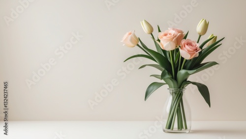 Wallpaper Mural Elegant Peach Roses and Tulips in Glass Vase Torontodigital.ca