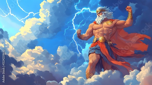 Wallpaper Mural Majestic illustration of Zeus, Greek God of Thunder and Lightning, standing on a cloud Torontodigital.ca