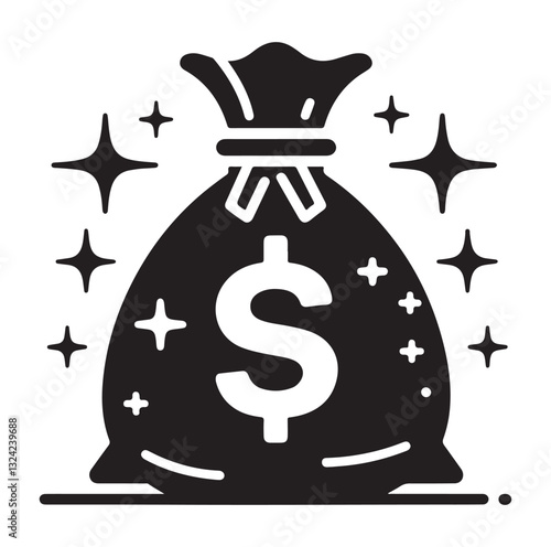 Money bag or stash of money flat icon silhouette vector icon on white background.