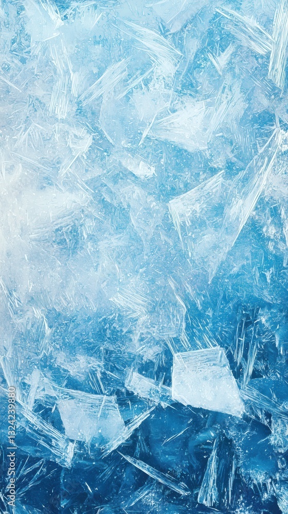 Obraz premium Captivating ice crystals creating a soft ice-blue frozen background with beautiful frosty patterns