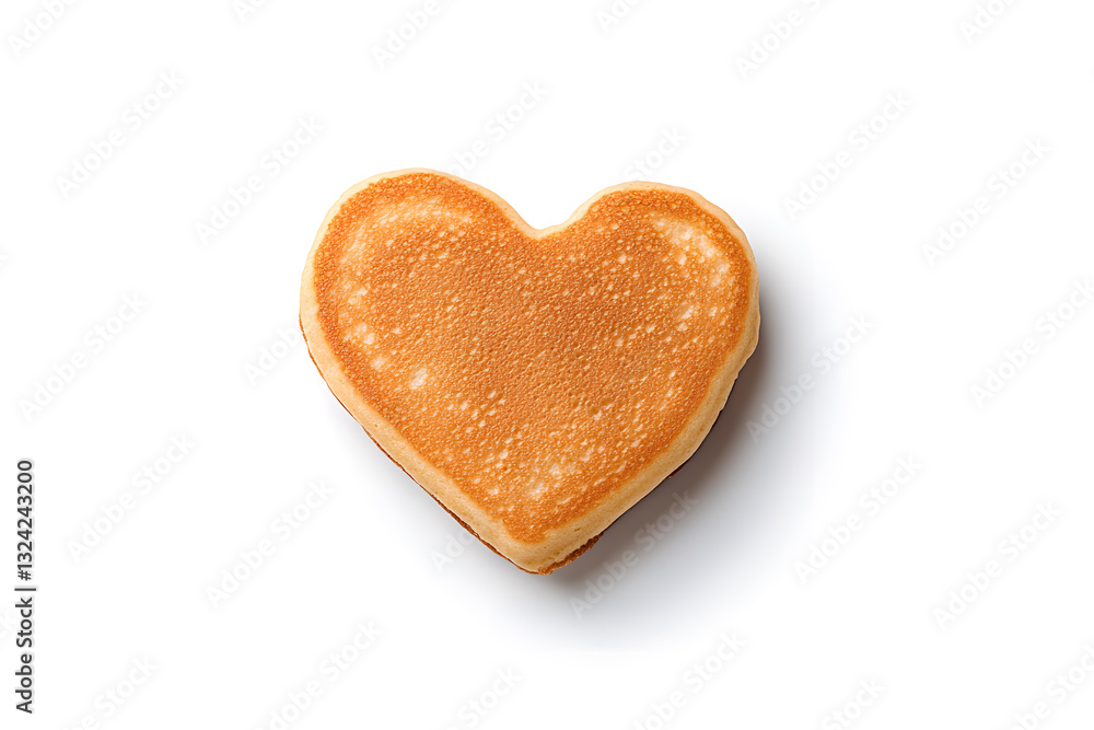 Top view heart-shaped pancake, isolated on white backdrop Top view heart-shaped pancake, isolated on white backdrop