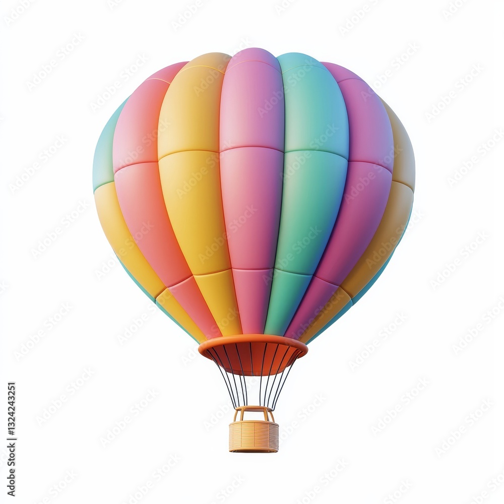 Fototapeta premium Colorful 3D Cartoon Hot Air Balloon with Vibrant Stripes
