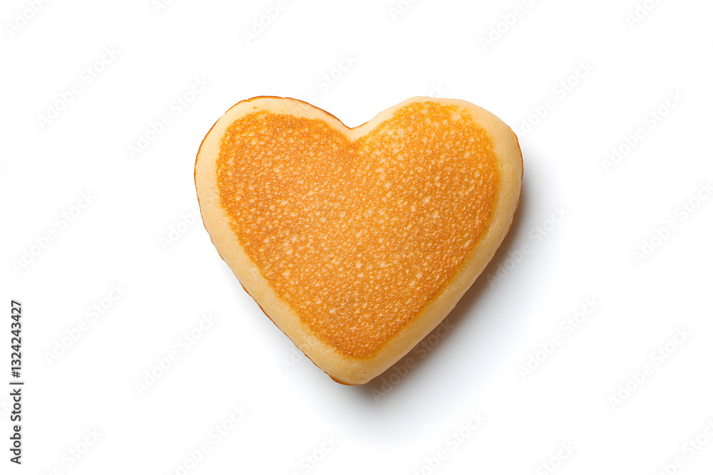 Top view heart-shaped pancake, isolated on white backdrop Top view heart-shaped pancake, isolated on white backdrop