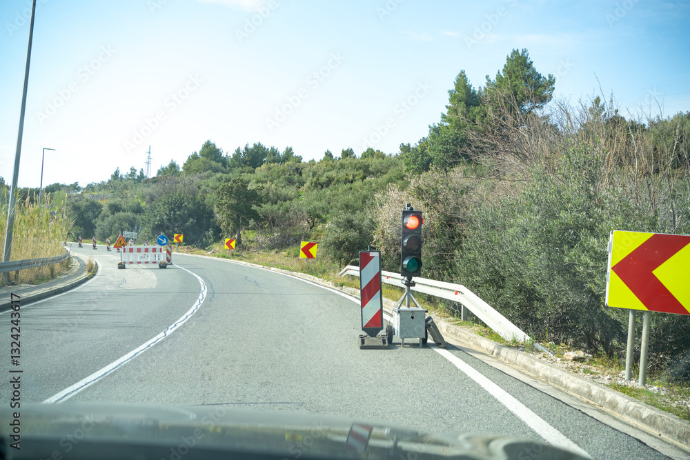 Fototapeta premium mobile traffic light for temporary traffic control