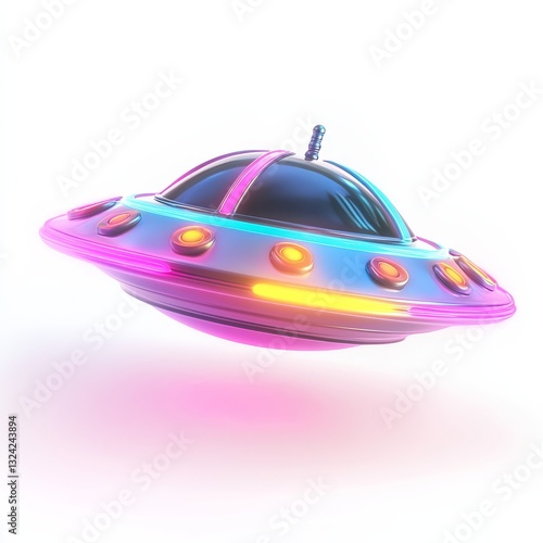Colorful 3D UFO with Vibrant Lights and Sleek Design