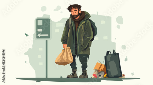 Illustration of a homeless man. Vagabond.
