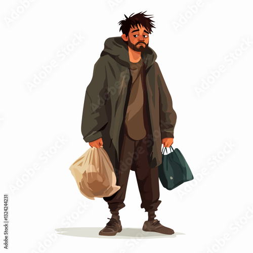 Illustration of a homeless man. Vagabond.