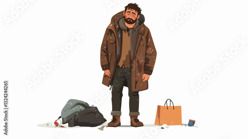 Illustration of a homeless man. Vagabond.