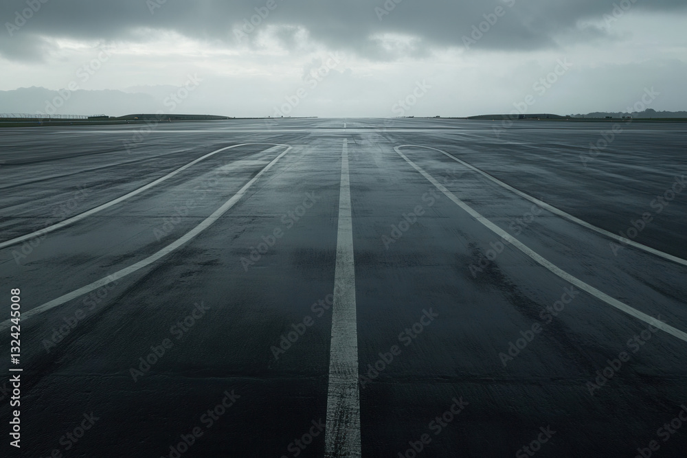 Fototapeta premium Airplane runway airport landscape photography overcast sky wide view transportation concept