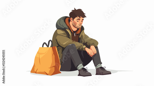 Illustration of a homeless man. Vagabond.
