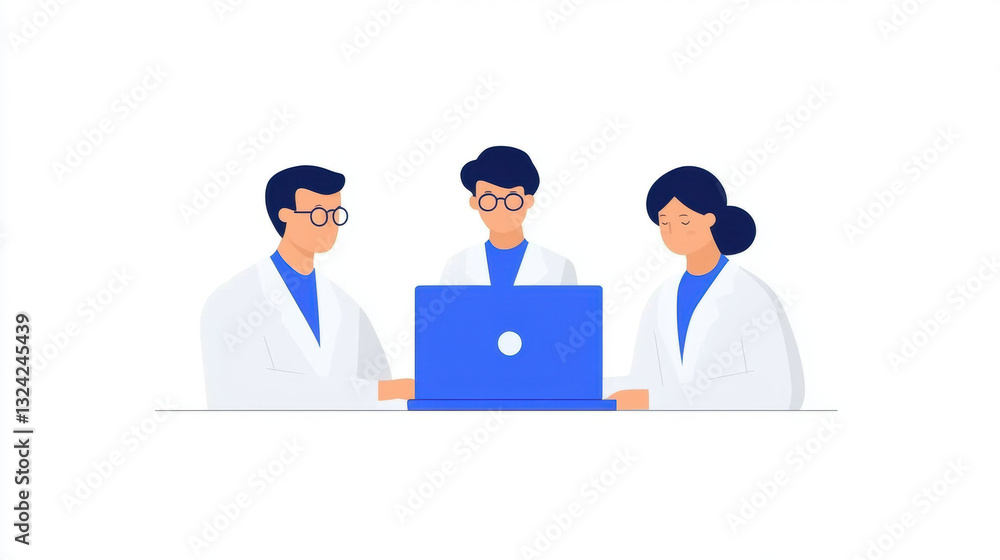 Laboratory, Group of scientists collaborating on research project in a modern setting. Laboratory, Group of scientists collaborating on research project in a modern setting.