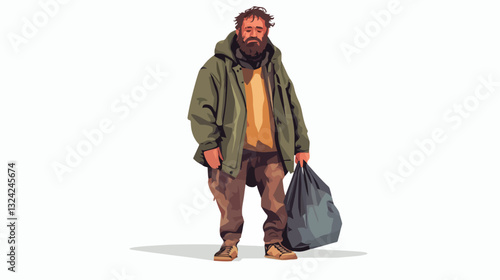 Illustration of a homeless man. Vagabond.