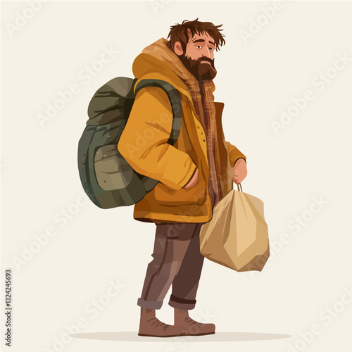 Illustration of a homeless man. Vagabond.