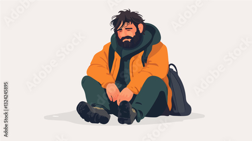 Illustration of a homeless man. Vagabond.