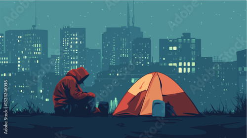 Illustration of a homeless man. Vagabond.