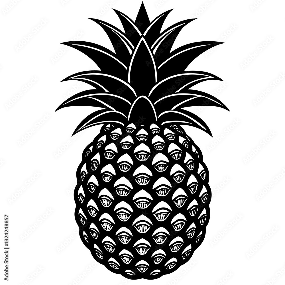 Obraz premium Pineapple illustration with detailed patterns, healthy food concept
