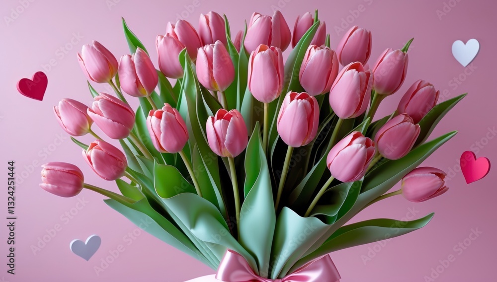 Fototapeta premium Pink Tulip Bouquet Romantic Valentine's Day Flowers