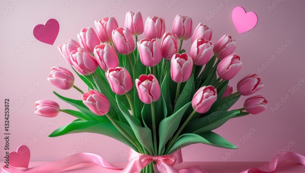 Obraz premium Beautiful Pink Tulip Bouquet Romantic Spring Flowers