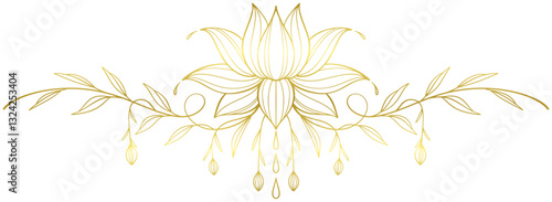 Lotus flower line art style with gold color, vesak day vector