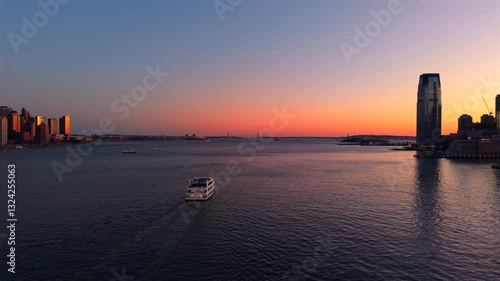 Sunset cinematic aerial footage at Downtown Manhattan