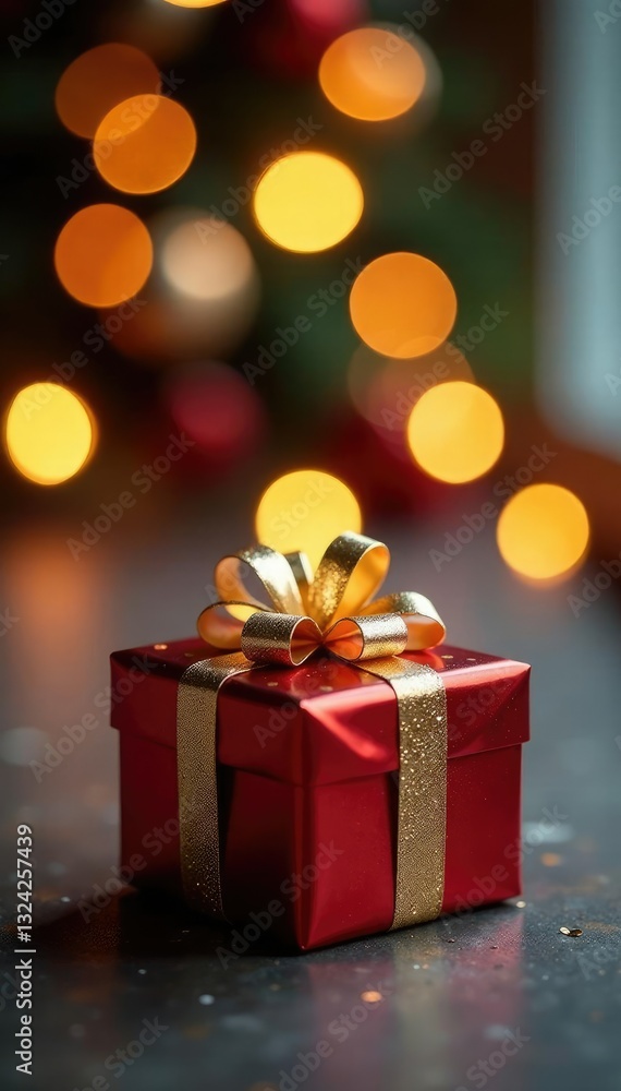 Bokeh focused on a shiny Christmas gift with a modern and minimalist background, bokeh, minimalism, shiny object Bokeh focused on a shiny Christmas gift with a modern and minimalist background, bokeh, minimalism, shiny object