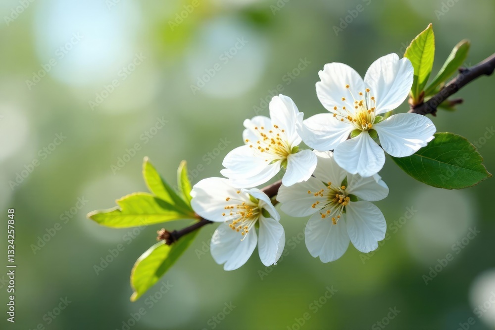 Branch loaded with white almond blossoms in full bloom, greenery, blossoms, almond blossoms Branch loaded with white almond blossoms in full bloom, greenery, blossoms, almond blossoms