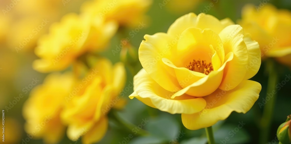 Bright yellow roses in full bloom with delicate petals and golden centers, flowers, flower Bright yellow roses in full bloom with delicate petals and golden centers, flowers, flower