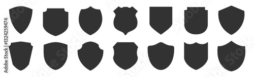 Set different shields icons, protect signs isolated on transparent. Badge quality symbol, sign, logo or emblem.