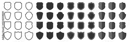 Shield icon set in vintage style. Protection secure lock vector sign. Security and privacy symbol isolated on transparent