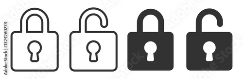 Lock icon set isolated on transparent. Security and protection symbol. Locked and unlocked icon.