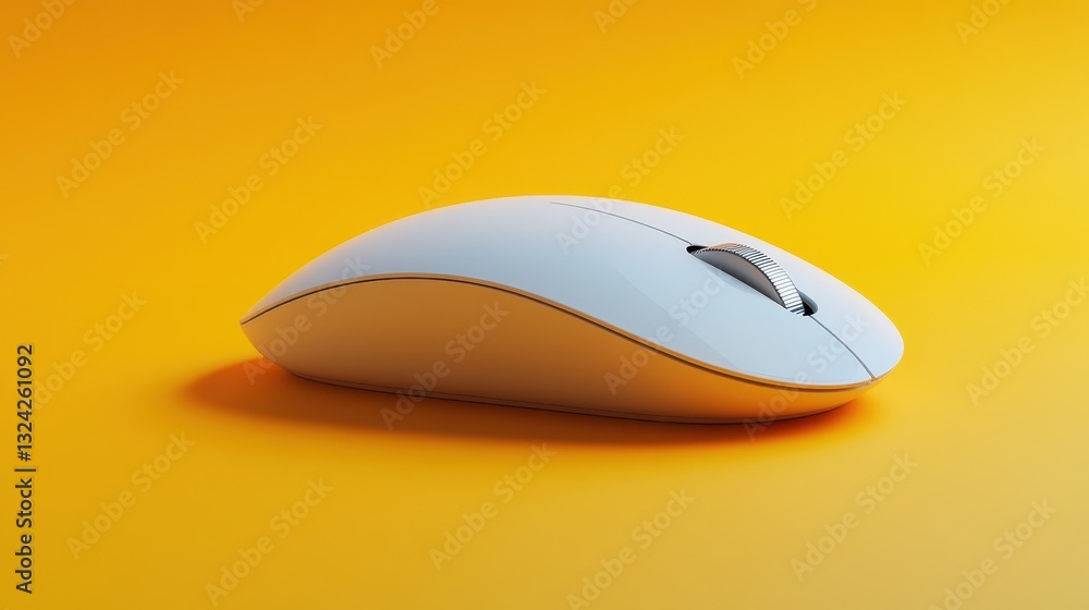 A sleek, white computer mouse, its surface shimmering with an almost ethereal glow, rested on a vibrant, sunny yellow backdrop, a testament to the seamless integration of technology and the beauty of A sleek, white computer mouse, its surface shimmering with an almost ethereal glow, rested on a vibrant, sunny yellow backdrop, a testament to the seamless integration of technology and the beauty of