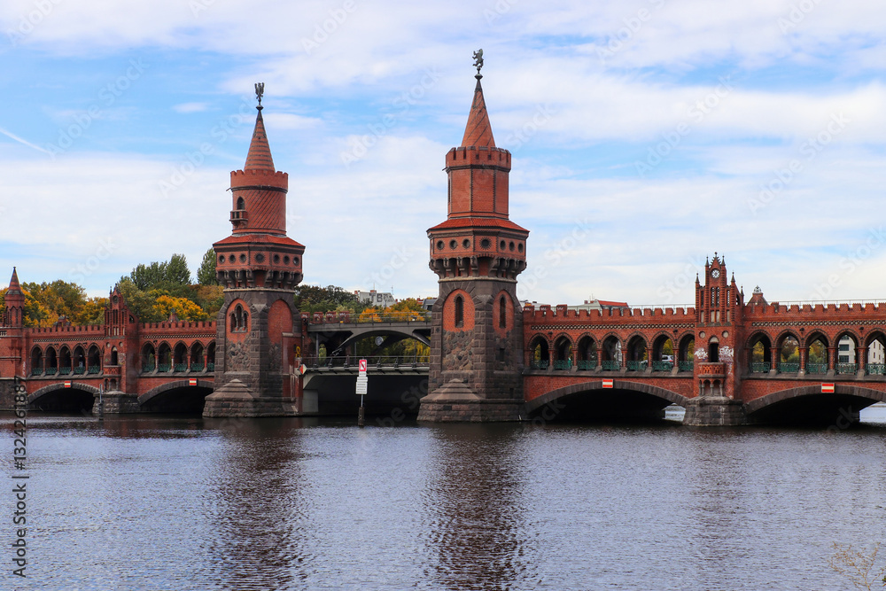 Oberbaum Bridge crossing Spree River in Friedrichshain, Berlin
