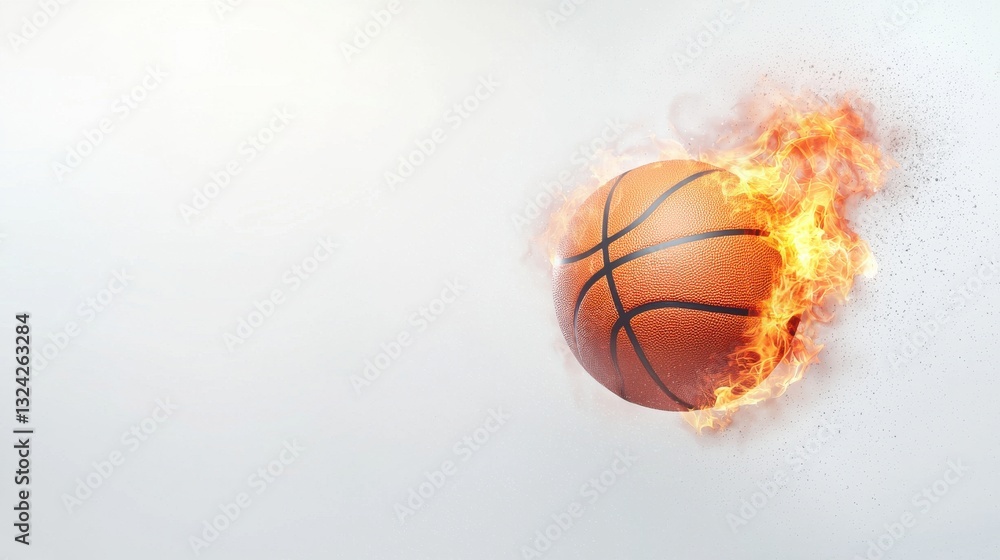 Fototapeta premium A flaming basketball bursts through space, symbolizing energy and excitement in sports.
