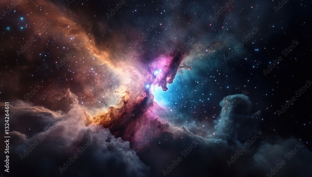 Fototapeta premium Cosmic nebula with vibrant colors star-filled space mesmerizing celestial cloud interstellar dust and gas glowing universe deep space fantasy
