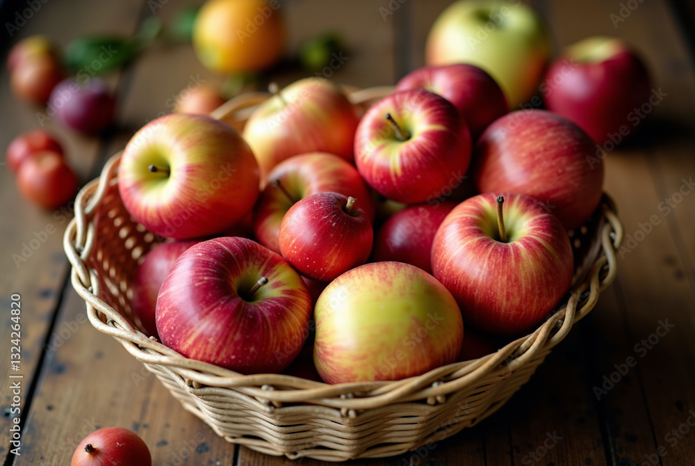 Basket of apples on a wooden table. Basket of apples on a wooden table.