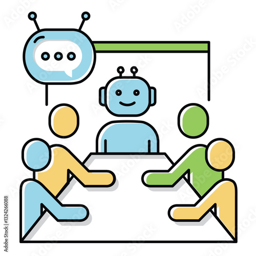 AI-Driven Team Meeting and Digital Collaboration Vector Icon design