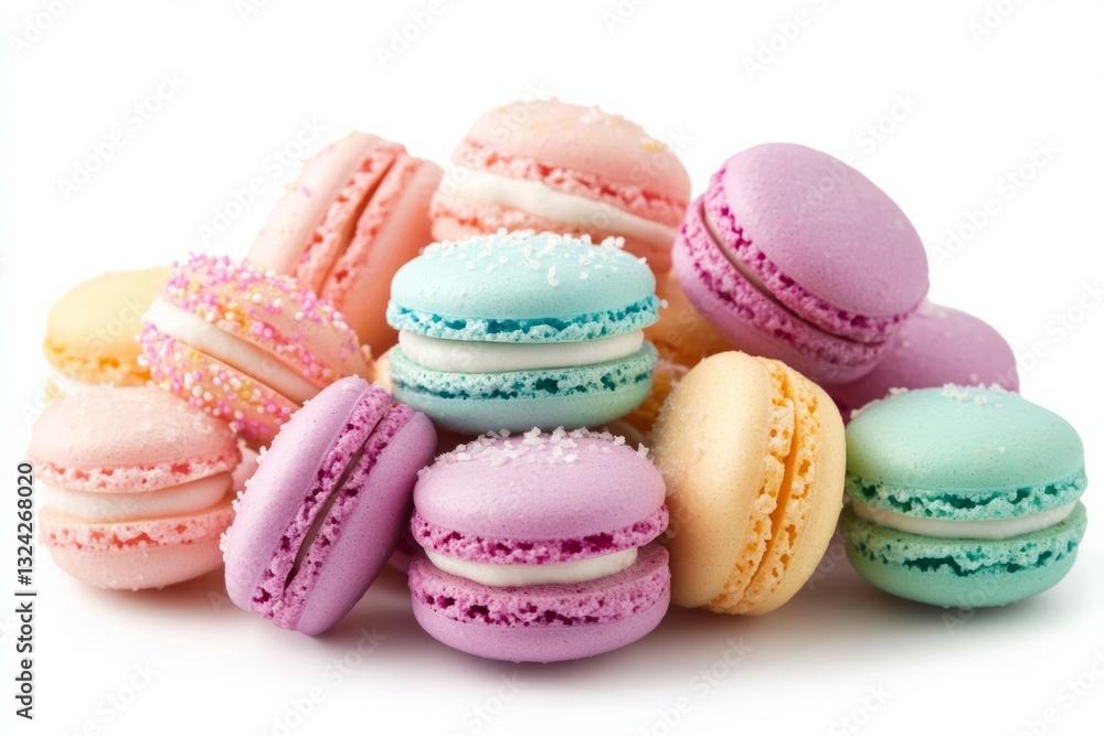 Assorted macarons displayed on white background. Neural network AI generated Assorted macarons displayed on white background. Neural network AI generated