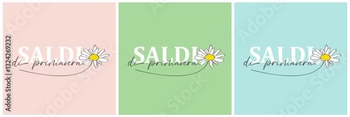 Saldi di primavera con margherita e sfondi colorati